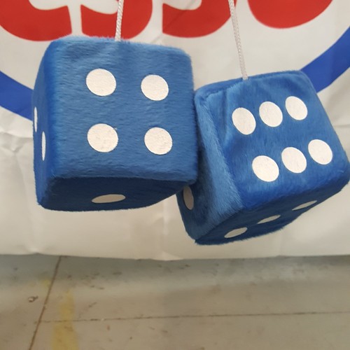 Blue plush fuzzy mirror dice - mirror,